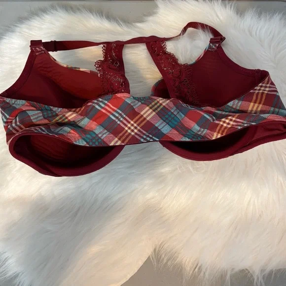 Cacique Lightly Lined Underwire T-Shirt Bra Front Closure Plaid Size 42DD - Picture 2 of 6